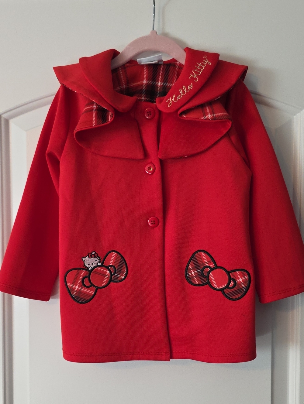 Hello Kitty Red Girls' Double-Ruffle Peacoat. Size 3T